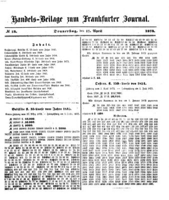 Frankfurter Journal. Handels-Beilage zum Frankfurter Journal (Frankfurter Journal) Donnerstag 17. April 1873