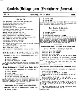 Frankfurter Journal. Handels-Beilage zum Frankfurter Journal (Frankfurter Journal) Samstag 17. Mai 1873