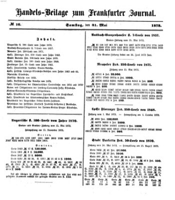 Frankfurter Journal. Handels-Beilage zum Frankfurter Journal (Frankfurter Journal) Samstag 31. Mai 1873