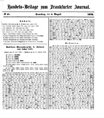 Frankfurter Journal. Handels-Beilage zum Frankfurter Journal (Frankfurter Journal) Samstag 2. August 1873