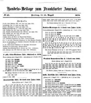 Frankfurter Journal. Handels-Beilage zum Frankfurter Journal (Frankfurter Journal) Freitag 15. August 1873