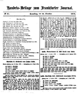 Frankfurter Journal. Handels-Beilage zum Frankfurter Journal (Frankfurter Journal) Samstag 18. Oktober 1873