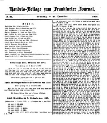 Frankfurter Journal. Handels-Beilage zum Frankfurter Journal (Frankfurter Journal) Montag 22. Dezember 1873