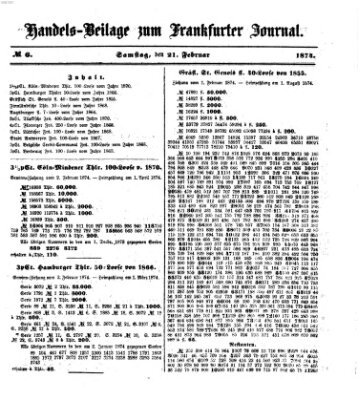 Frankfurter Journal. Handels-Beilage zum Frankfurter Journal (Frankfurter Journal) Samstag 21. Februar 1874