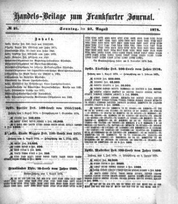 Frankfurter Journal. Handels-Beilage zum Frankfurter Journal (Frankfurter Journal) Sonntag 23. August 1874