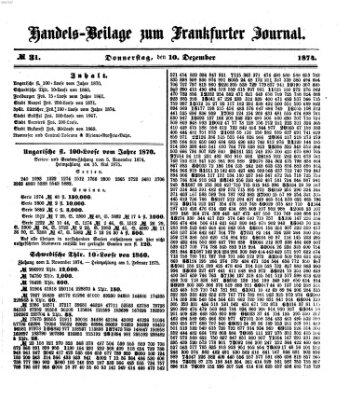 Frankfurter Journal. Handels-Beilage zum Frankfurter Journal (Frankfurter Journal) Donnerstag 10. Dezember 1874