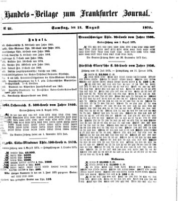 Frankfurter Journal. Handels-Beilage zum Frankfurter Journal (Frankfurter Journal) Samstag 14. August 1875