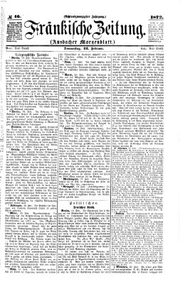 Fränkische Zeitung (Ansbacher Morgenblatt) Donnerstag 22. Februar 1872