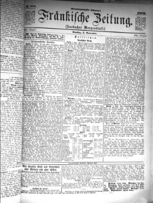 Fränkische Zeitung (Ansbacher Morgenblatt) Samstag 6. September 1873