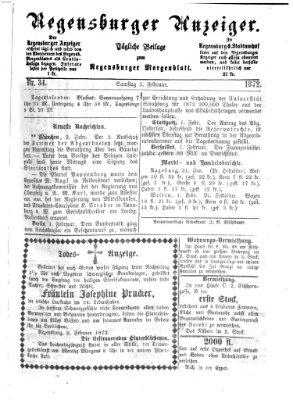 Regensburger Anzeiger Samstag 3. Februar 1872