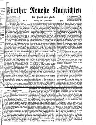 Fürther neueste Nachrichten für Stadt und Land (Fürther Abendzeitung) Dienstag 9. Januar 1872