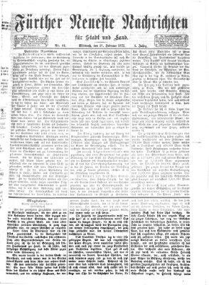 Fürther neueste Nachrichten für Stadt und Land (Fürther Abendzeitung) Mittwoch 21. Februar 1872