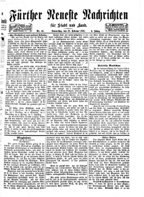 Fürther neueste Nachrichten für Stadt und Land (Fürther Abendzeitung) Donnerstag 22. Februar 1872