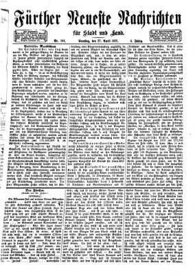 Fürther neueste Nachrichten für Stadt und Land (Fürther Abendzeitung) Samstag 27. April 1872