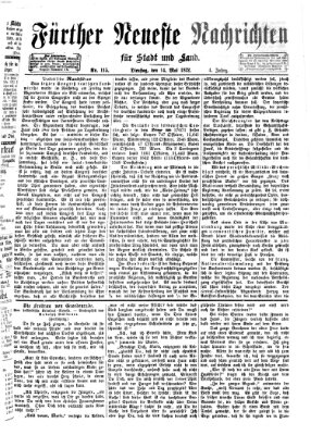 Fürther neueste Nachrichten für Stadt und Land (Fürther Abendzeitung) Dienstag 14. Mai 1872