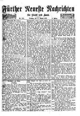 Fürther neueste Nachrichten für Stadt und Land (Fürther Abendzeitung) Dienstag 27. August 1872