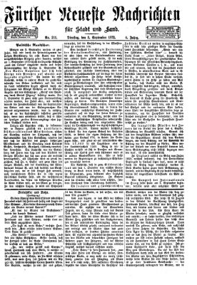 Fürther neueste Nachrichten für Stadt und Land (Fürther Abendzeitung) Dienstag 3. September 1872