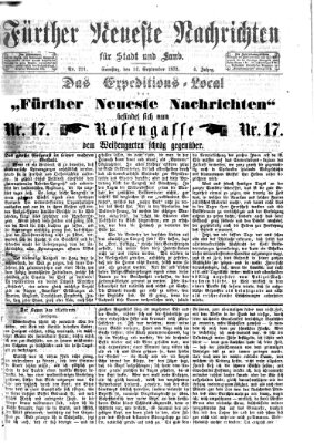 Fürther neueste Nachrichten für Stadt und Land (Fürther Abendzeitung) Samstag 14. September 1872