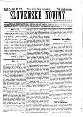 Slovenské noviny Samstag 9. März 1872