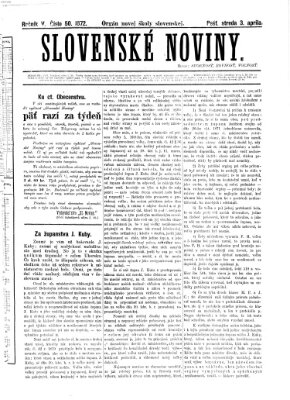 Slovenské noviny Mittwoch 3. April 1872