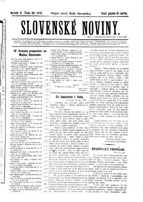 Slovenské noviny Freitag 19. April 1872