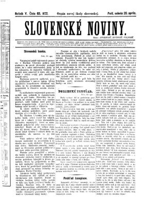 Slovenské noviny Samstag 20. April 1872