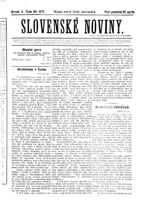 Slovenské noviny Montag 29. April 1872