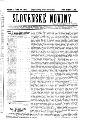 Slovenské noviny Mittwoch 3. Juli 1872