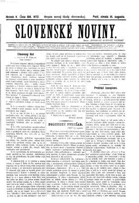 Slovenské noviny Mittwoch 14. August 1872