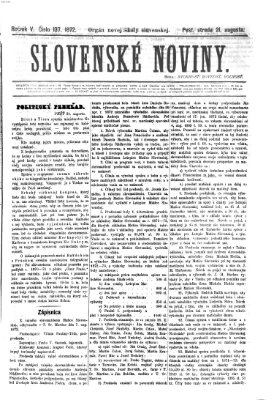 Slovenské noviny Mittwoch 21. August 1872