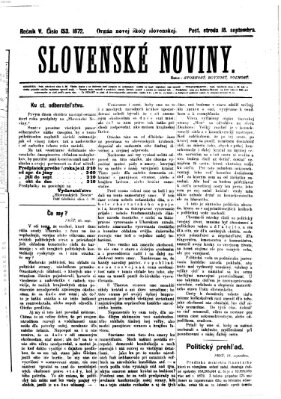 Slovenské noviny Mittwoch 18. September 1872