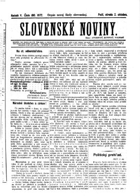 Slovenské noviny Mittwoch 2. Oktober 1872