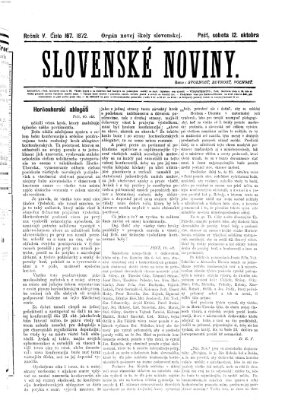 Slovenské noviny Samstag 12. Oktober 1872