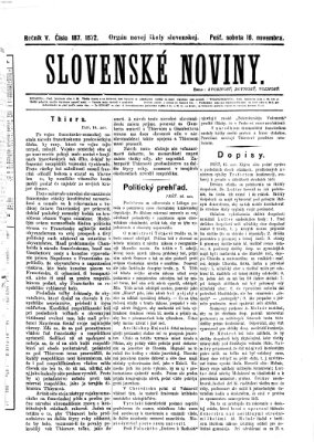 Slovenské noviny Samstag 16. November 1872