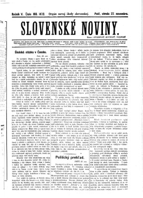 Slovenské noviny Mittwoch 27. November 1872