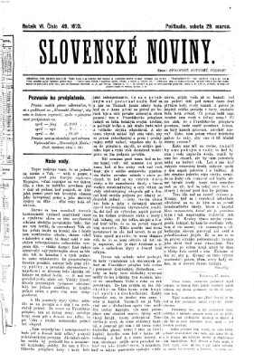 Slovenské noviny Samstag 29. März 1873