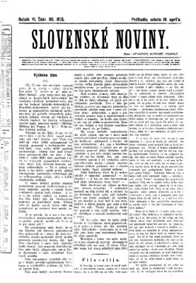 Slovenské noviny Samstag 19. April 1873