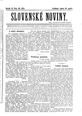 Slovenské noviny Samstag 26. April 1873