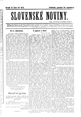 Slovenské noviny Montag 29. September 1873