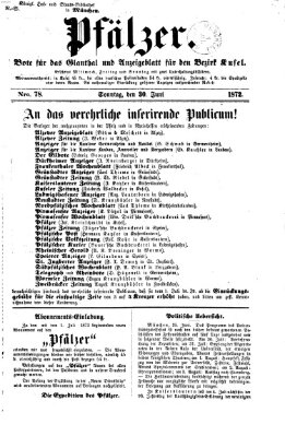 Pfälzer Sonntag 30. Juni 1872