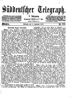 Süddeutscher Telegraph Mittwoch 11. September 1872