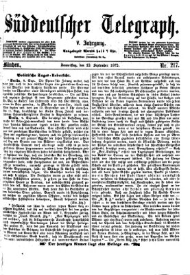 Süddeutscher Telegraph Donnerstag 12. September 1872