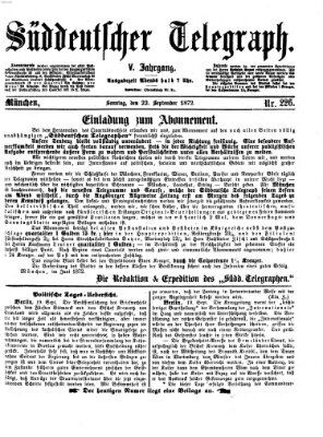 Süddeutscher Telegraph Sonntag 22. September 1872