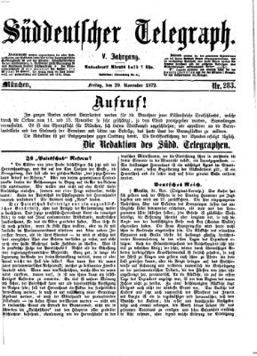 Süddeutscher Telegraph Freitag 29. November 1872