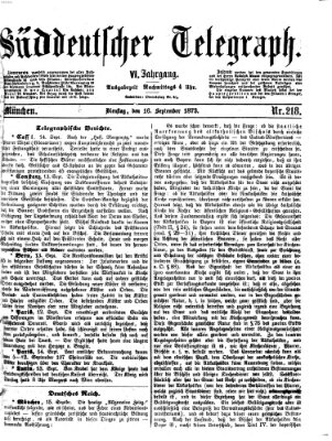 Süddeutscher Telegraph Dienstag 16. September 1873