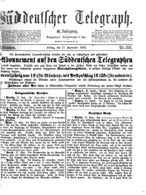 Süddeutscher Telegraph Freitag 19. September 1873