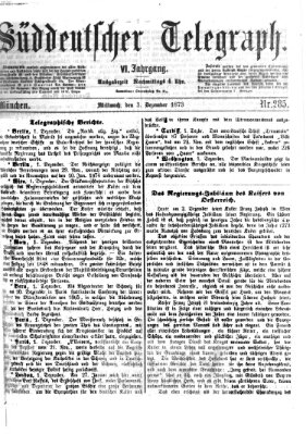 Süddeutscher Telegraph Mittwoch 3. Dezember 1873