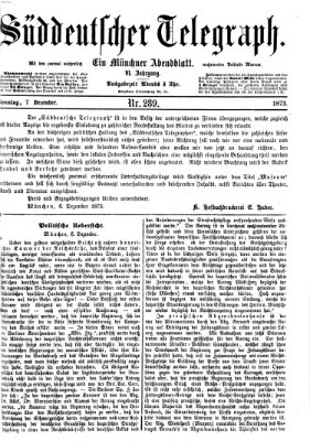 Süddeutscher Telegraph Sonntag 7. Dezember 1873