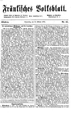 Fränkisches Volksblatt. Ausg. 000 (Fränkisches Volksblatt) Donnerstag 22. Februar 1872