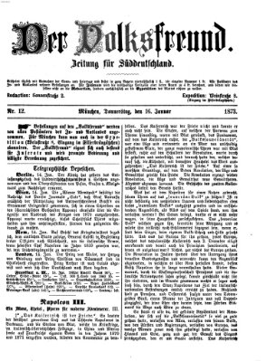 Der Volksfreund Donnerstag 16. Januar 1873